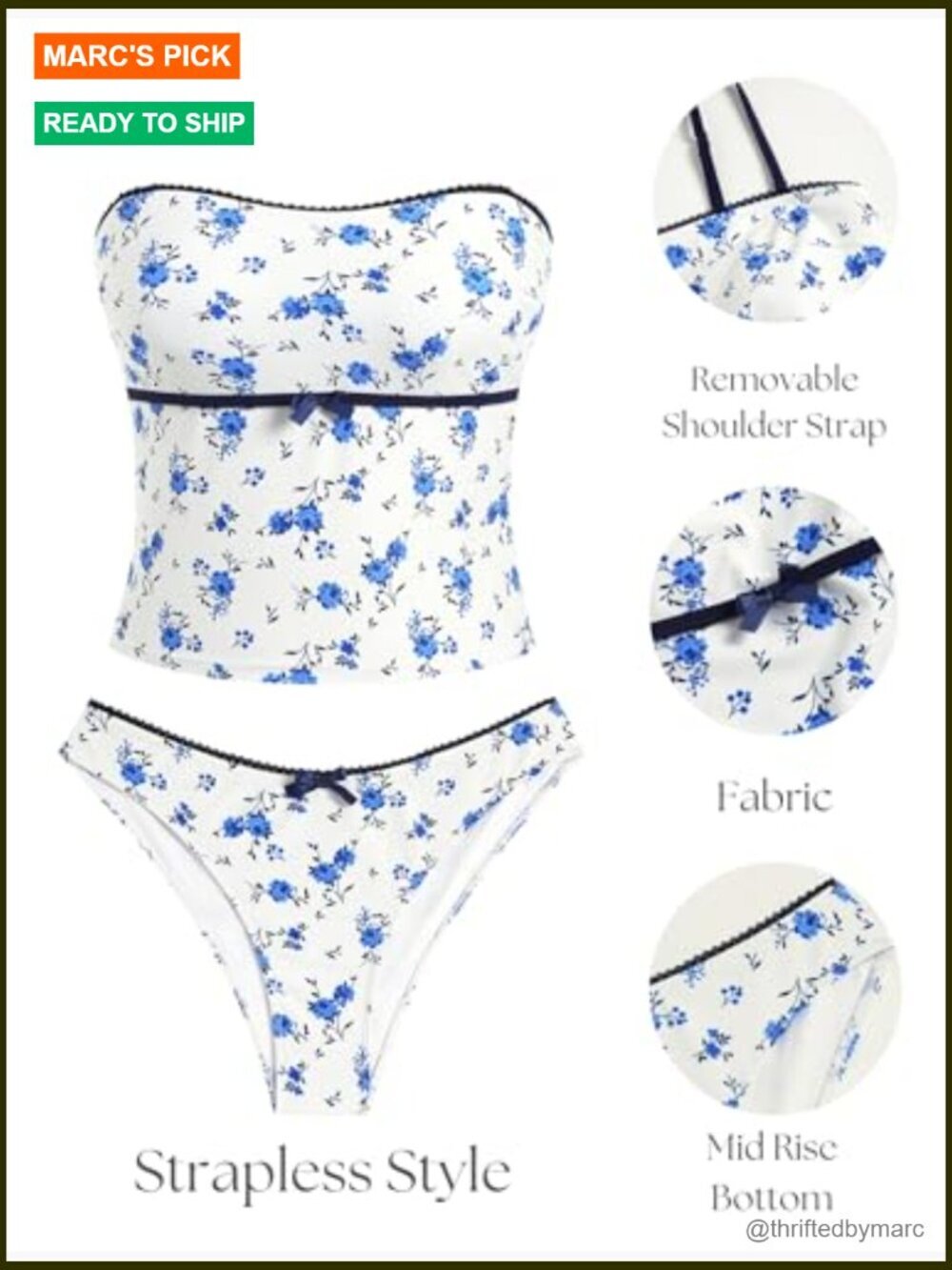 Tummy Control Tankini Set High Cut Two Piece Bow Tie Side - Picture 4 of 7